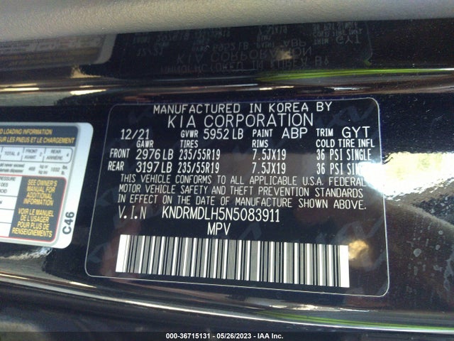 2022 Kia Sorento, VIN: KNDRMDLH5N5083911