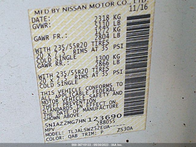 5N1AZ2MG7HN123690 Nissan Murano Platinum
