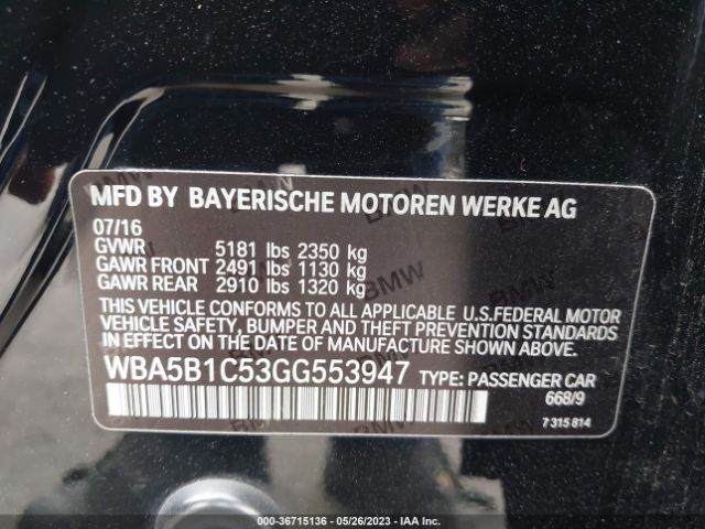 WBA5B1C53GG553947 BMW 5 Series 535i