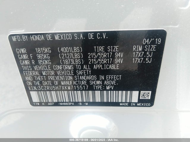 Honda Hr-v Ex-l 2019 3CZRU5H7XKM715517 Image 9