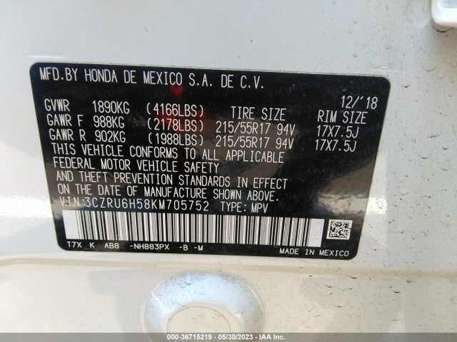Honda HR-V EX 2019 3CZRU6H58KM705752 Image 9