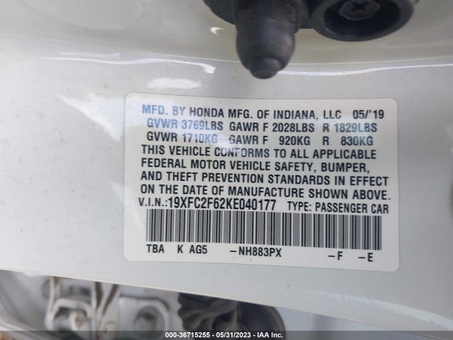 Honda Civic Sedan Lx 2019 19XFC2F62KE040177 Image 10