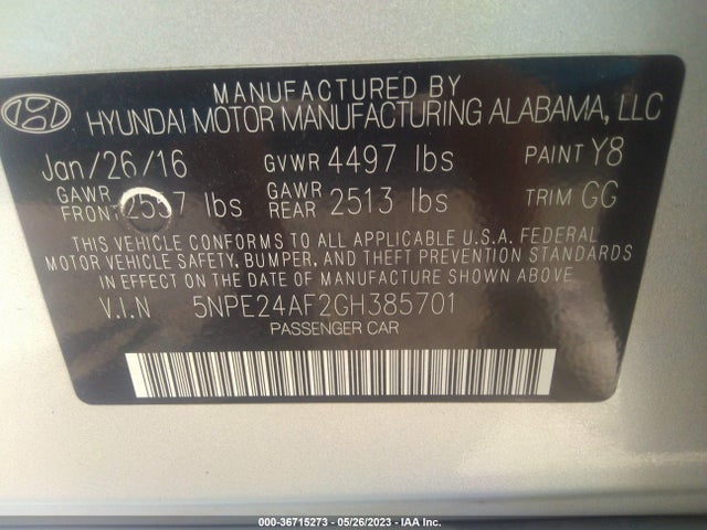 Hyundai Sonata 2.4l Se 2016 5NPE24AF2GH385701 Image 9