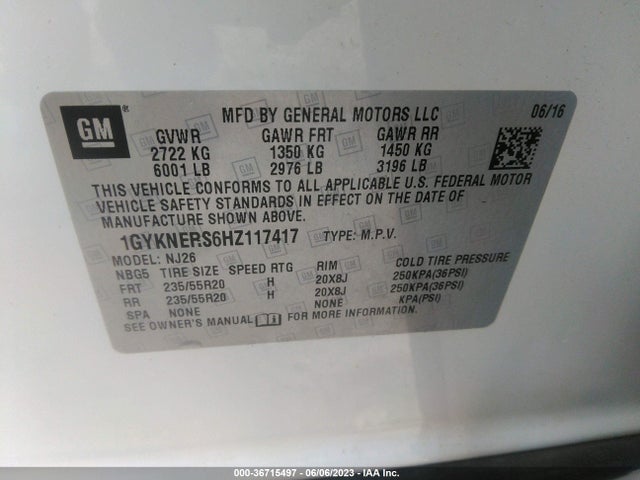 1GYKNERS6HZ117417 Cadillac Xt5 Premium Luxury Awd