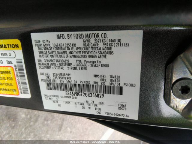 3FA6P0G72GR356829 Ford FUSION S