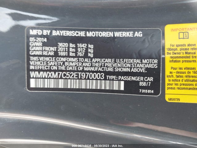 2014 MINI COOPER HARDTOP S VIN: WMWXM7C52ET970003