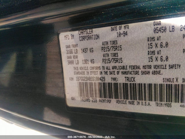 1995 DODGE DAKOTA VIN: 1B7GG23X8SS180429