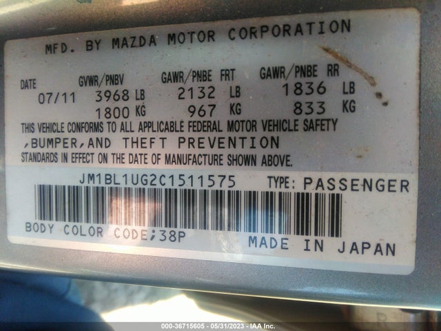 2012 MAZDA MAZDA3 I SPORT VIN: JM1BL1UG2C1511575