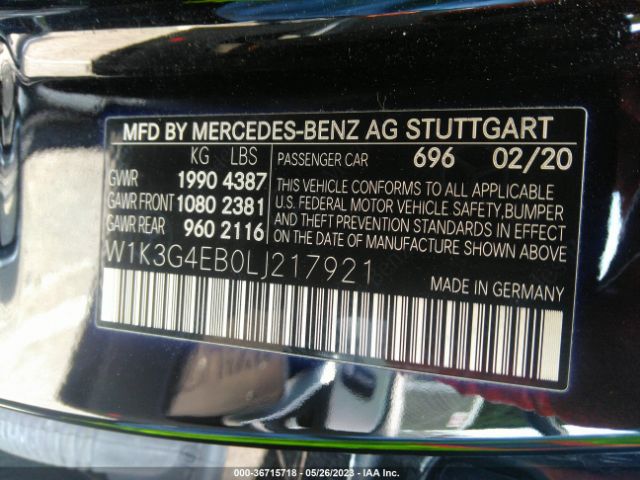 W1K3G4EB0LJ217921 Mercedes-Benz A-class A 220