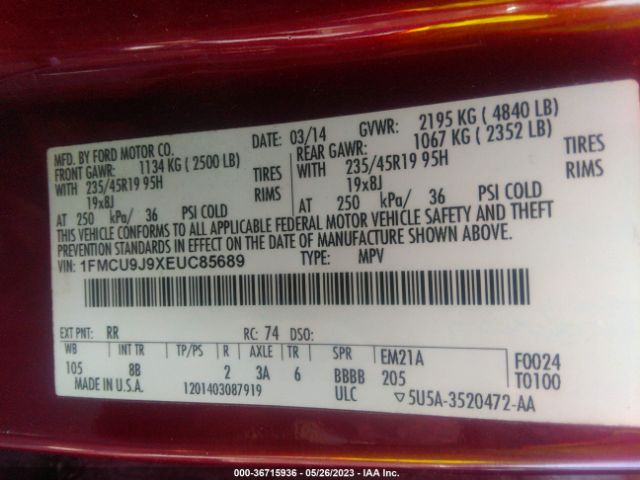 1FMCU9J9XEUC85689 Ford Escape Titanium