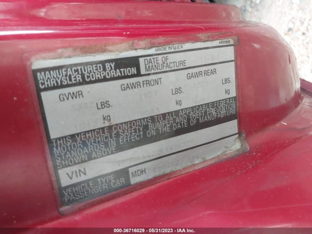 1989 PLYMOUTH HORIZON EXPO VIN: 1P3BL1802KY428329