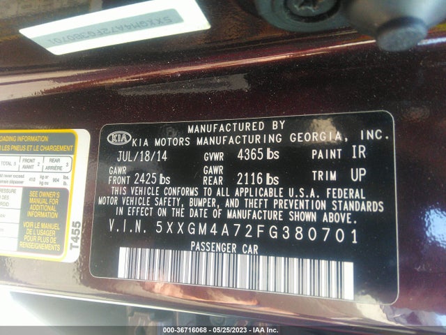 KIA Optima Lx 2015 5XXGM4A72FG380701 Image 10