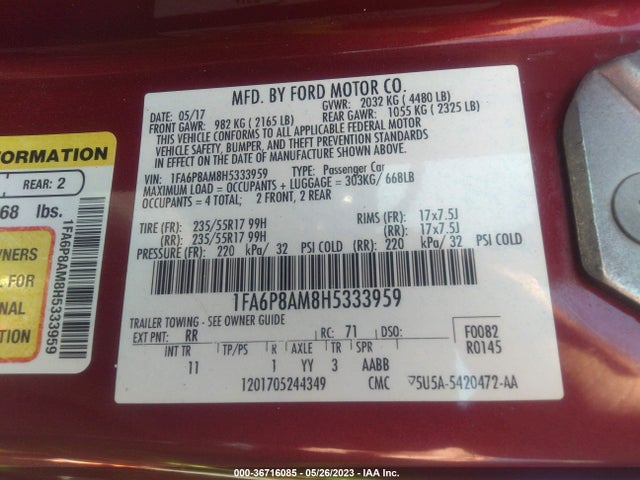 Ford Mustang V6 2017 1FA6P8AM8H5333959 Image 9