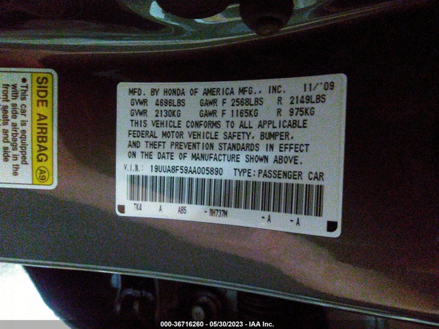 2010 ACURA TL 3.5 VIN: 19UUA8F59AA005890