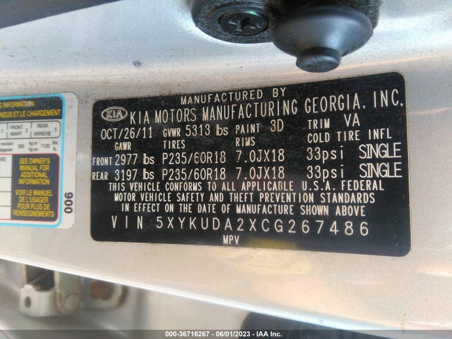 2012 KIA SORENTO EX VIN: 5XYKUDA2XCG267486