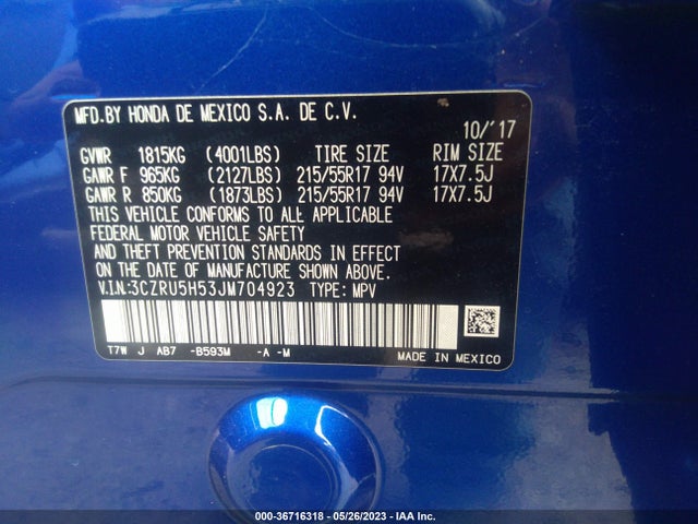 Honda HR-V EX 2018 3CZRU5H53JM704923 Image 9