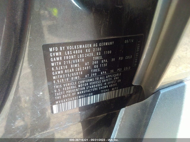 Volkswagen TIGUAN S 2014 WVGAV3AX0EW621189 Image 9