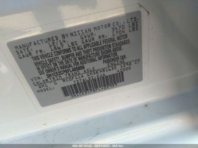 3N1CE2CP8FL405959 Nissan Versa Note S/s Plus/sv/sr/sl