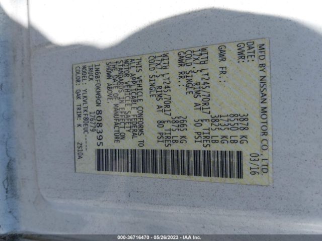 1N6BF0KM9GN808395 Nissan Nv Sv