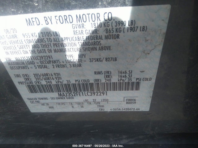 2020 FORD ECOSPORT S VIN: MAJ3S2FE1LC392291