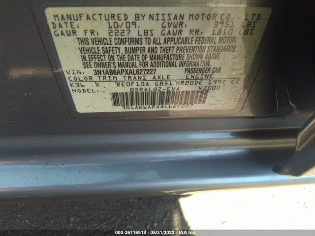 2010 NISSAN SENTRA 2.0 VIN: 3N1AB6APXAL627227