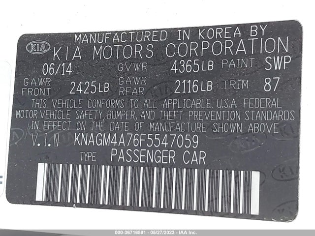 KIA Optima Lx 2015 KNAGM4A76F5547059 Image 10