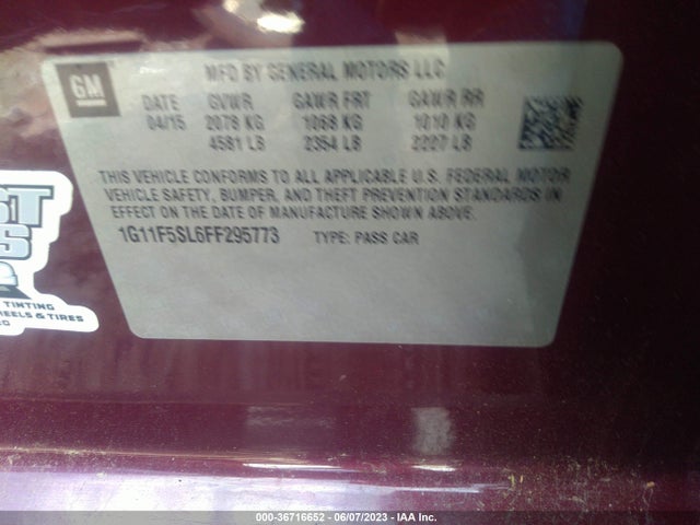 Chevrolet MALIBU LTZ 2015 1G11F5SL6FF295773 Image 10