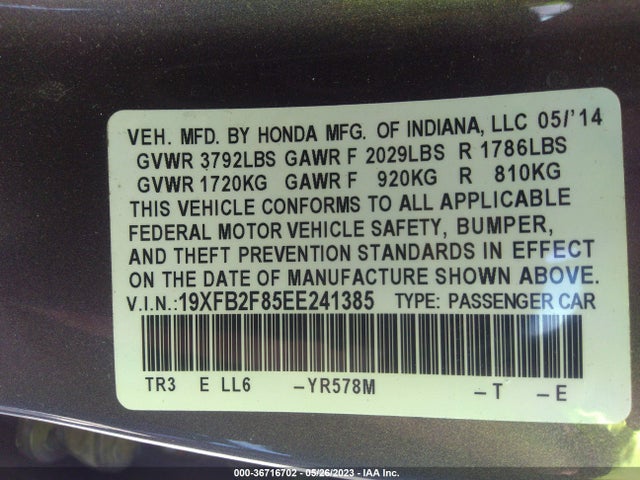 Honda Civic Sedan Ex 2014 19XFB2F85EE241385 Image 9