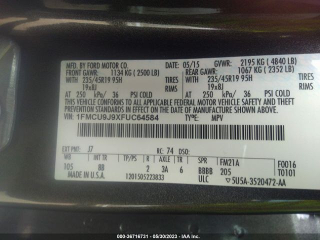 1FMCU9J9XFUC64584 Ford Escape Titanium