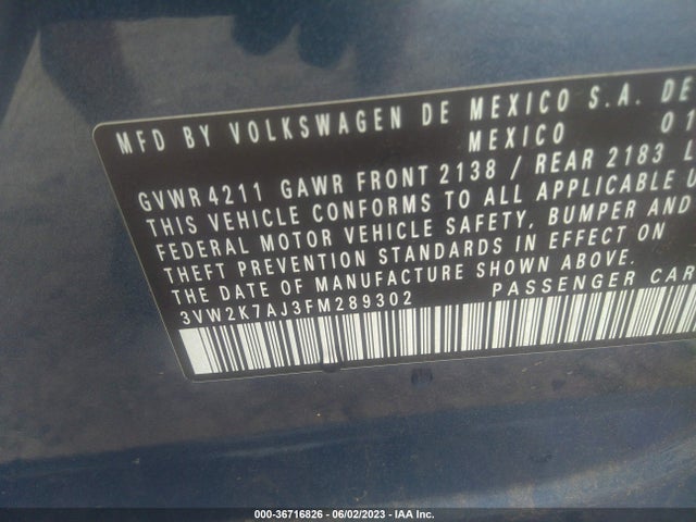 3VW2K7AJ3FM289302 Volkswagen Jetta Sedan 2.0l S