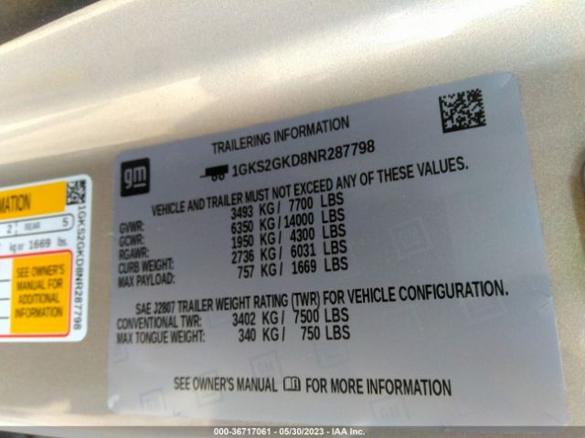 1GKS2GKD8NR287798 GMC Yukon Xl Slt