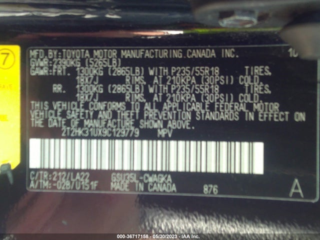2009 LEXUS RX 350 VIN: 2T2HK31UX9C129779