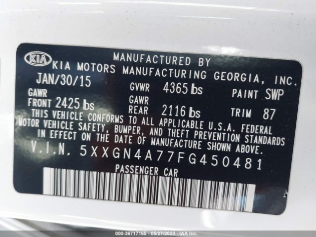 5XXGN4A77FG450481 KIA OPTIMA EX