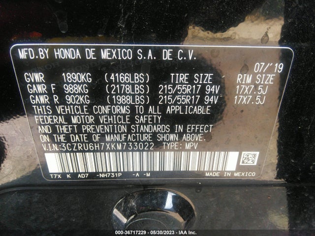 Honda Hr-v Ex-l 2019 3CZRU6H7XKM733022 Image 9