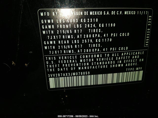 3VV2B7AX3JM078859 Volkswagen Tiguan Sel/se