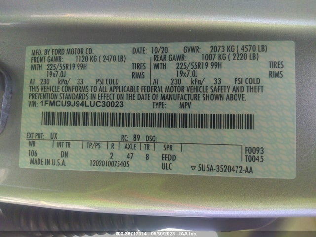 Ford Escape Titanium 2020 1FMCU9J94LUC30023 Image 9