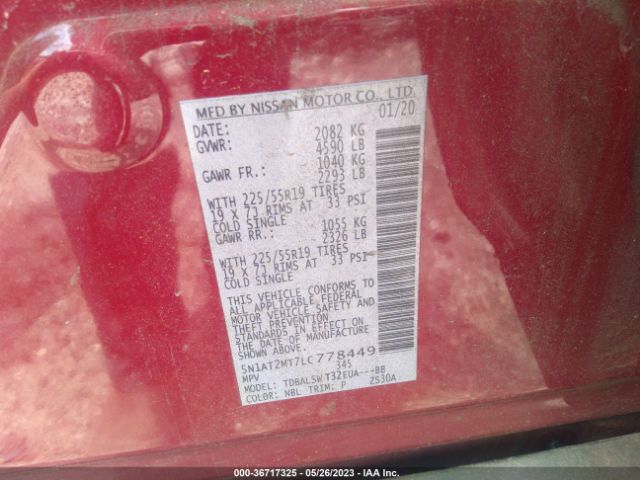 5N1AT2MT7LC778449 Nissan Rogue Sl