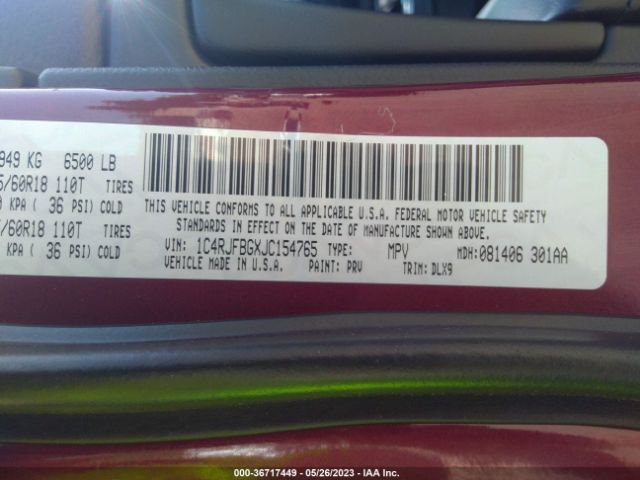 1C4RJFBGXJC154765 Jeep Grand Cherokee Limited