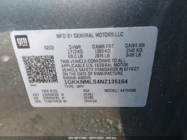 1GKKNMLS4NZ135164 GMC ACADIA SLT