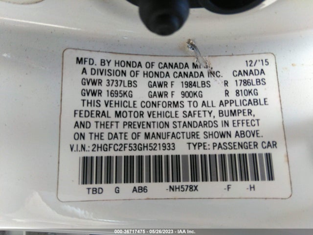 Honda Civic Sedan Lx 2016 2HGFC2F53GH521933 Image 9