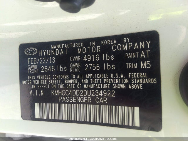 2013 HYUNDAI GENESIS 3.8L VIN: KMHGC4DD2DU234922