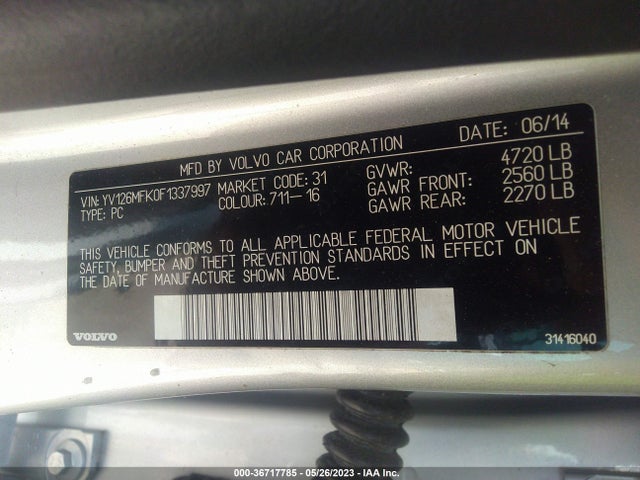 2015 VOLVO S60 T5 DRIVE-E PREMIER VIN: YV126MFK0F1337997