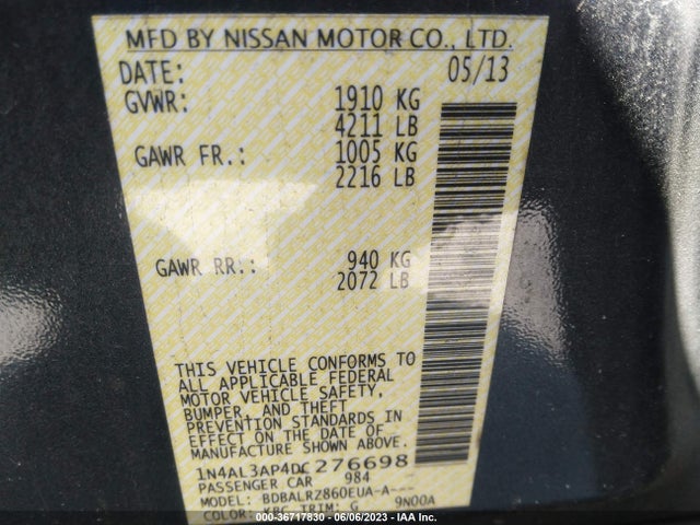 2013 NISSAN ALTIMA 2.5 S VIN: 1N4AL3AP4DC276698