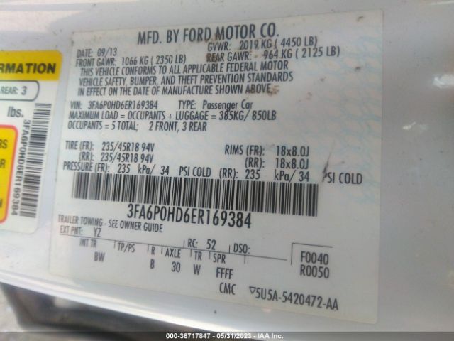 3FA6P0HD6ER169384 Ford FUSION SE