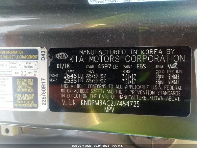 KNDPM3AC2J7454725 KIA Sportage Lx