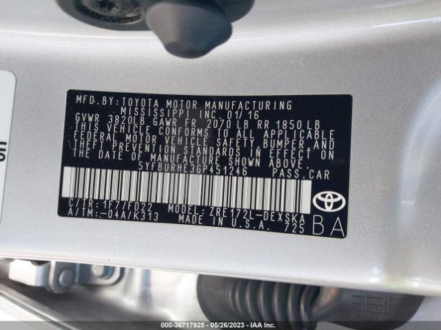 Toyota Corolla L/le/s/s Plus/le Plus 2016 5YFBURHE3GP451246 Image 10
