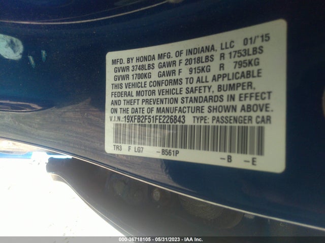 Honda Civic Sedan Lx 2015 19XFB2F51FE226843 Image 9