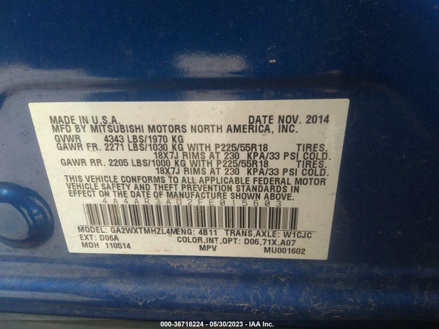 4A4AR3AU2FE015603 Mitsubishi Outlander Sport Es