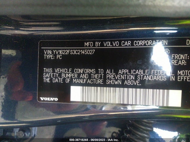 2012 VOLVO S60 T5 VIN: YV1622FS3C2145027