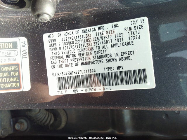 Honda CR-V EX 2015 5J6RM3H52FL011600 Image 9